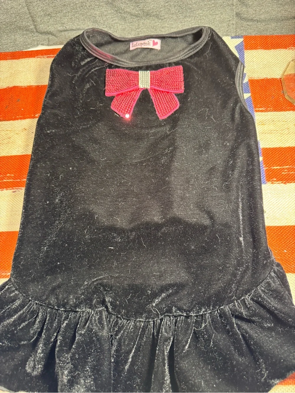 lululemon athletica Black Velvet Dog Dress with Pink Bow Accent
